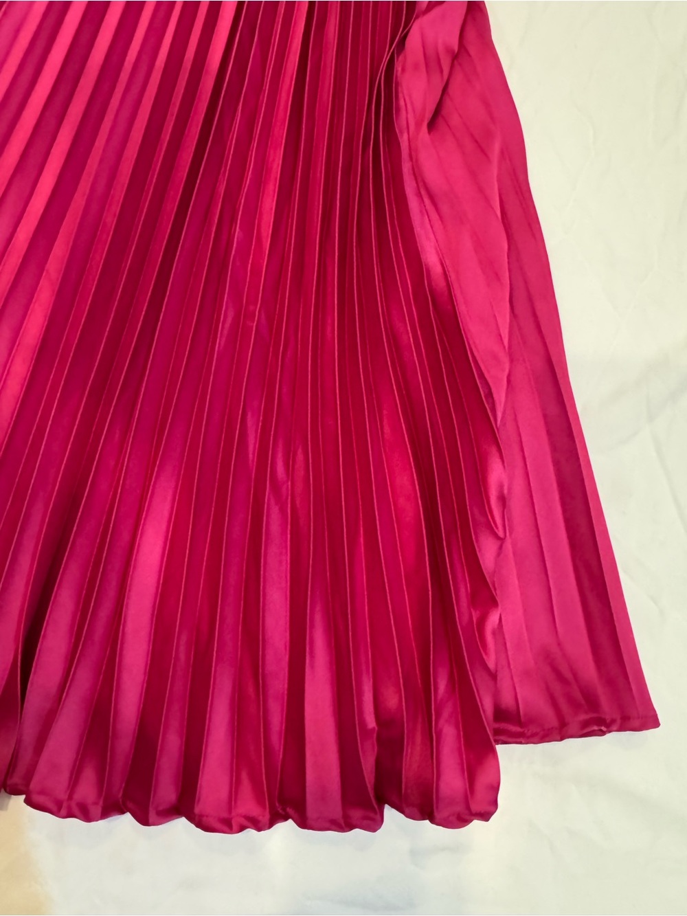 Pleated Satin Spaghetti Strap Dress in Fuchsia - Picture 3 of 3